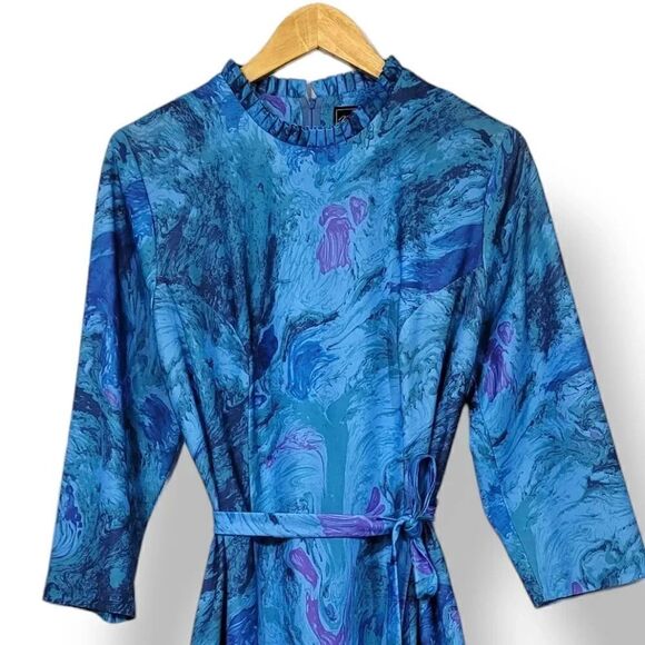 Vintage 50s 60s Mynette Marbled A-line Knee Length Dress with Tie Belt Size 18 - Picture 2 of 10